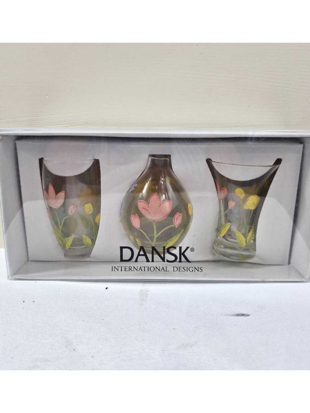 Dansk Rainbow Garden Set Of 3 Hand-Painted Mini Vases In Box